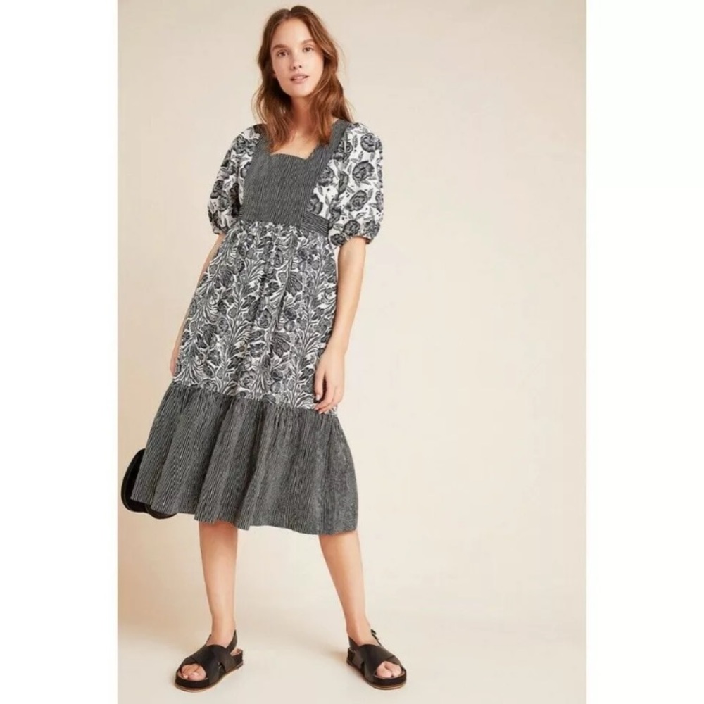 ANTHRO Bloomingprint Adrienne Flounced Dress 10